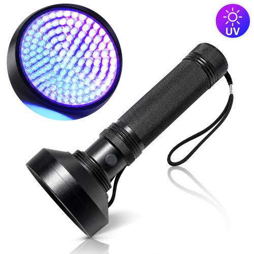 Latarka UV LED 128 diod w czarnej aluminiowej obudowie