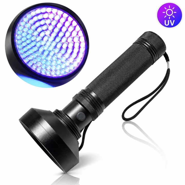 Latarka UV LED 128 diod w czarnej aluminiowej obudowie