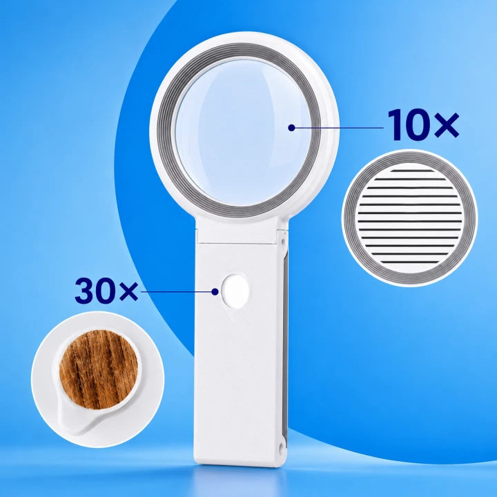 Lupa z 18 diodami LED i trzema barwami światła