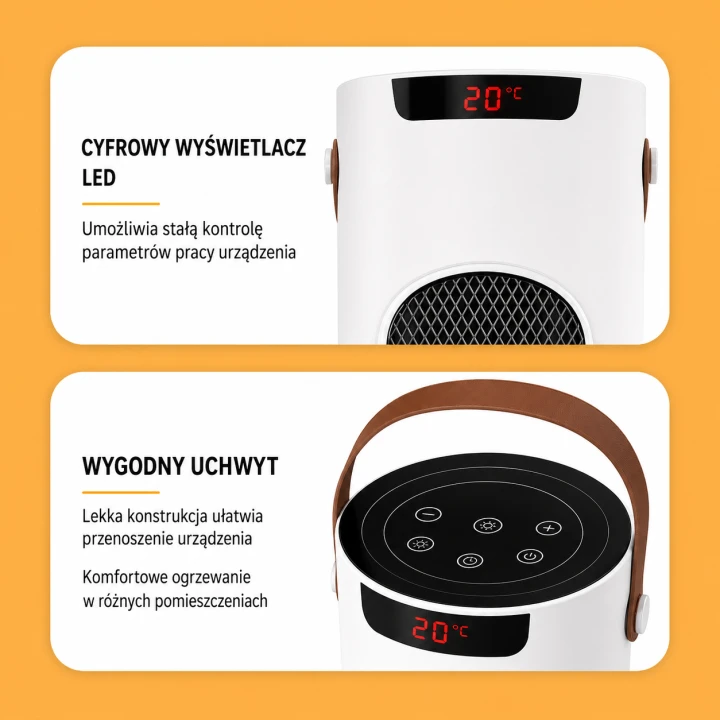 Wentylator z funkcją ogrzewania i chłodnego nawiewu 1500 W czarny LED z pilotem