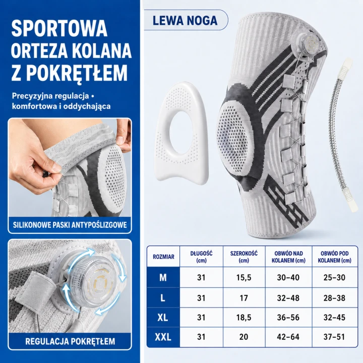 Regulowana opaska stabilizująca staw kolanowy