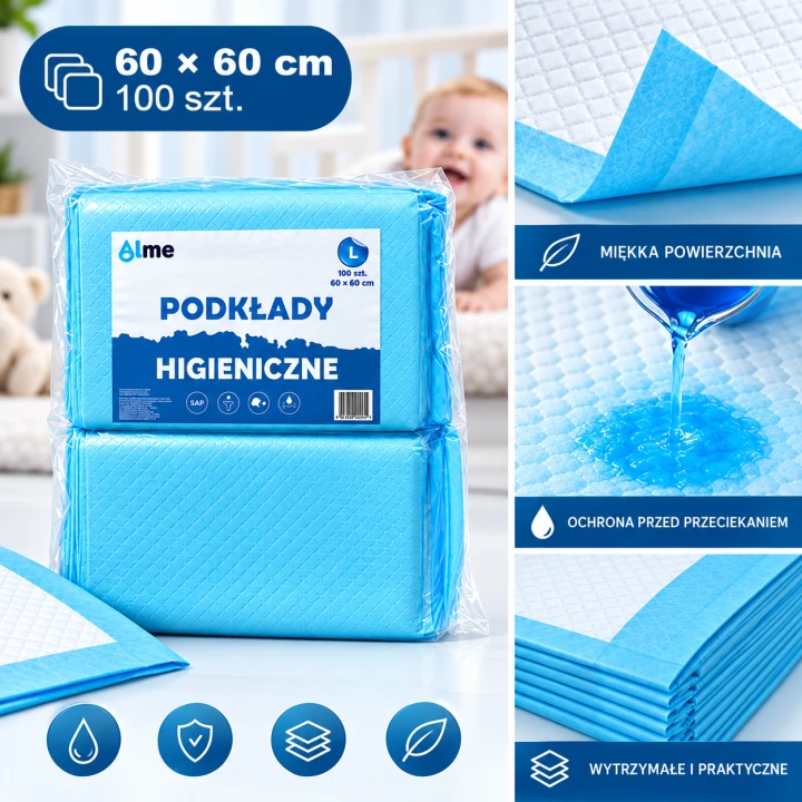 Sześciowarstwowy podkład higieniczny z foliowym spodem