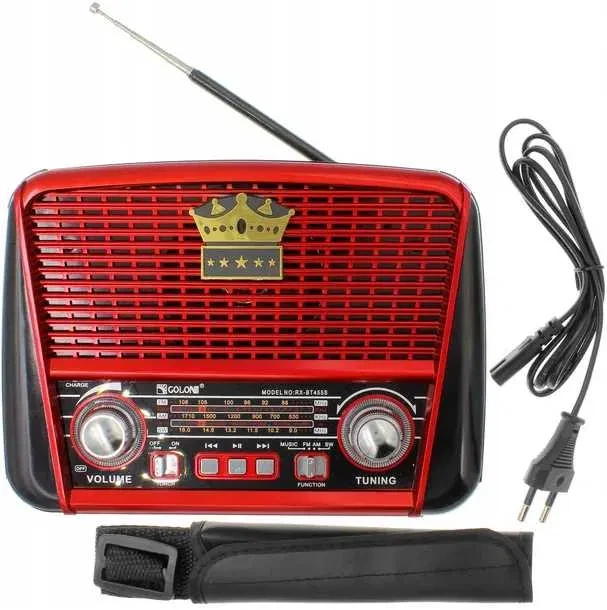 Radio kuchenne przenośne SOLARne akumulator latarka USB BT czerwone
