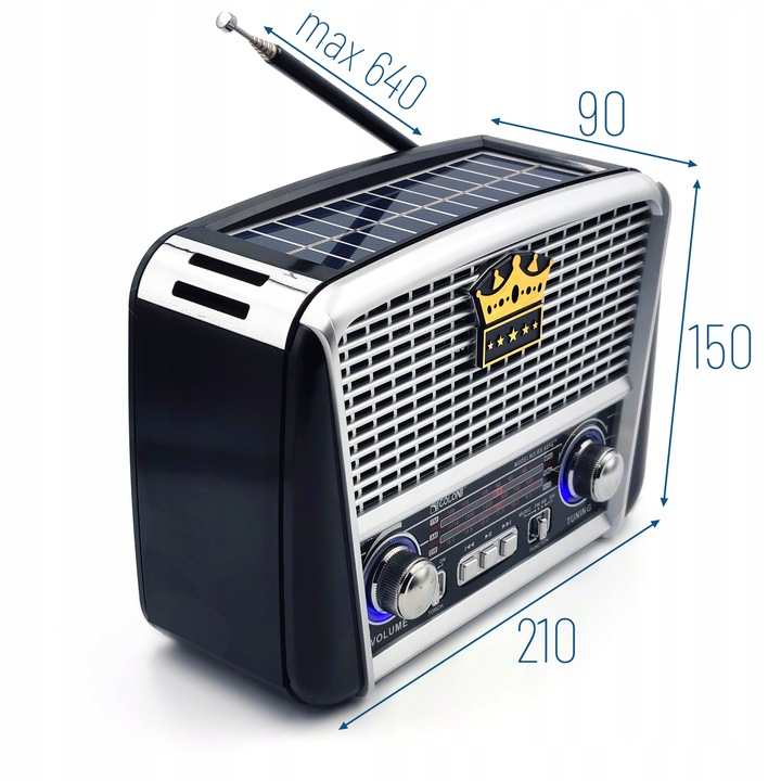 Radio kuchenne przenośne SOLARne akumulator latarka USB BT czarne
