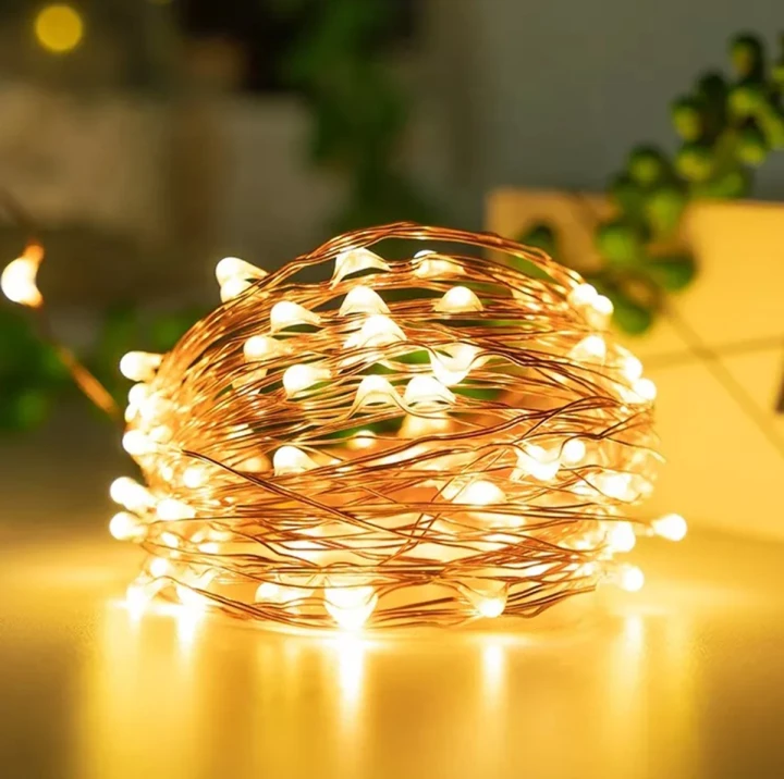 Lampki druciki dekoracyjne choinkowe 100 Led 10 m ciepły biały na baterie