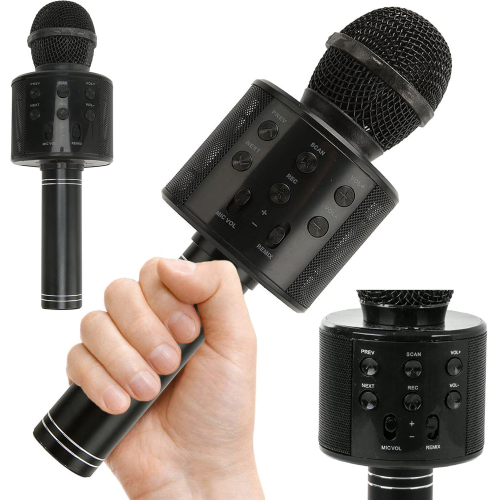 Mikrofon bezprzewodowy bluetooth głośnik karaoke modulator głosu czarny
