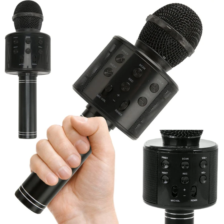 Mikrofon bezprzewodowy bluetooth głośnik karaoke modulator głosu czarny