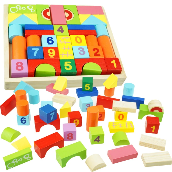 Klocki drewniane kolorowe zabawka edukcayjna zręcznościowa puzzle