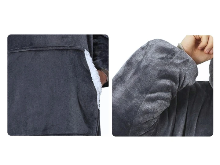 Bluza ciepła koc oversize xxl 2w1 gruba futrzak miękka z kapturem szlafrok szara