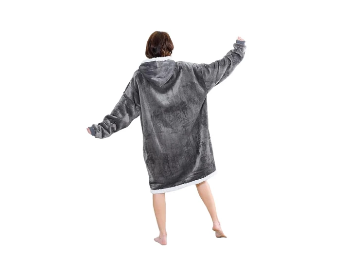 Bluza ciepła koc oversize xxl 2w1 gruba futrzak miękka z kapturem szlafrok szara