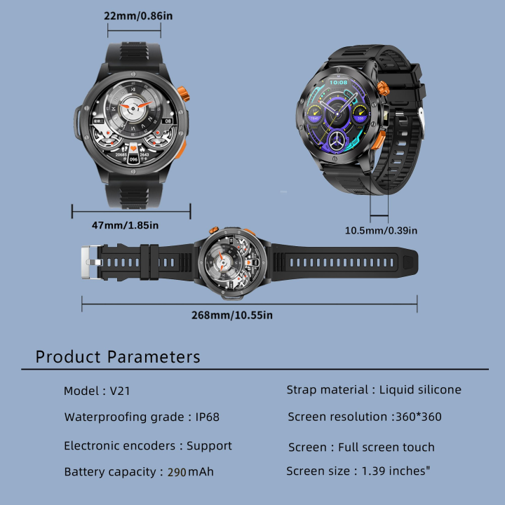 Smartwatch V21 z latarką 100+ trybów aktywności sportowy zegarek męski
