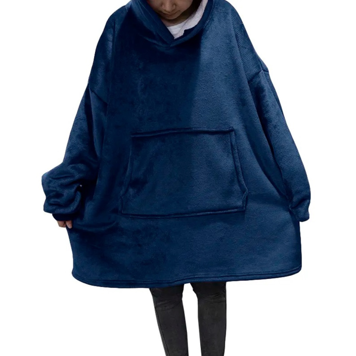 Ciepła bluza koc oversize xxl 2w1 gruba futrzak niebieska